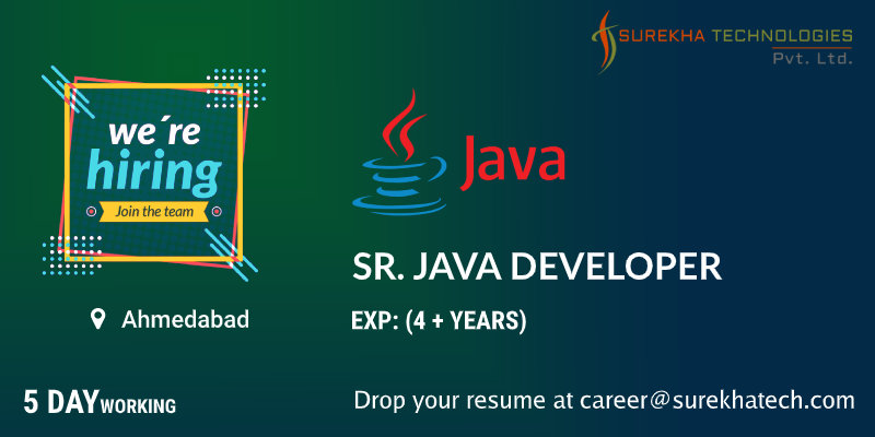 surekhatech's tweet photo. #Urgent #Requirement
We are Hiring Sr. Java Developer! 👍👍👍
Please drop your Resume on career@surekhatech.com!!!
For more details: https://t.co/u67qj4pAKl
#jobopening #JavaDeveloper #Job #Ahmedabad #JobOpening #vacancies #Hiring #ahmedabadjob #SeniorJavaDevelopers https://t.co/u7rq5ngqet