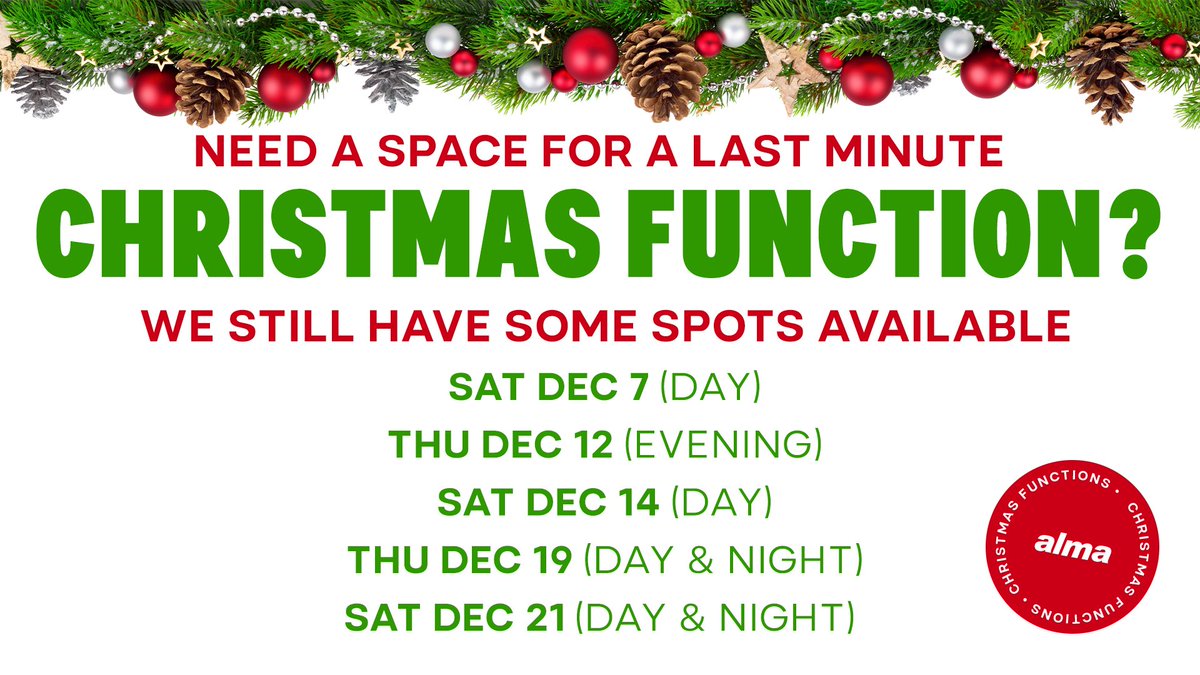 Haven't organised your end of year Christmas event yet? We still have some space available!
