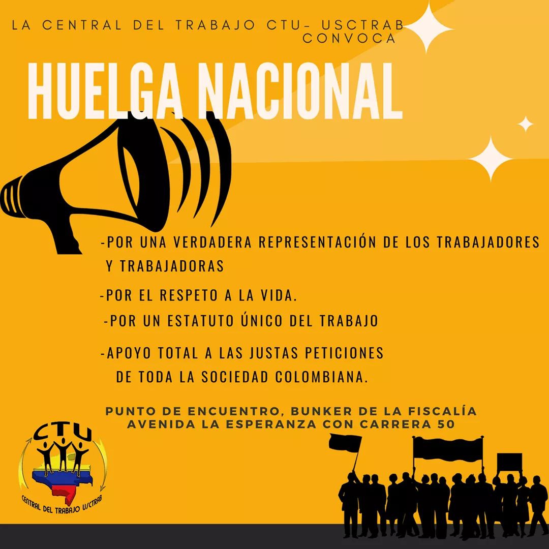 usctrab's tweet photo. La Huelga continúa por el respeto a los trabajadores y  trabajadoras, una verdadera transformación parte cuando se escucha todos los sectores.#DuqueHableCon @usctrab #LaHuelgaSeRespeta https://t.co/rEaDJ6HCWG