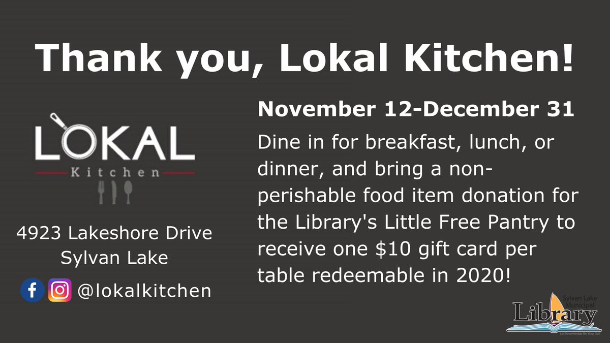 SylvanLib's tweet photo. Thank you to @lokalkitchen for supporting the library’s #LittleFreePantry! #SylvanLakeBusiness #BusinessThatCares #SylvanLake https://t.co/O5iuQ7ZhF7