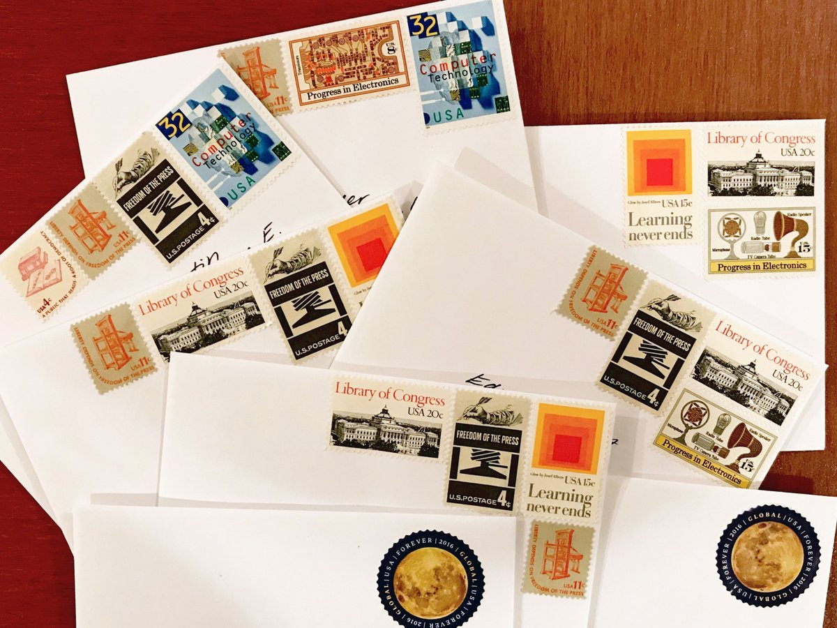 Envelopes with Colorful stamps for Thank You Notes to Internet Archive donors