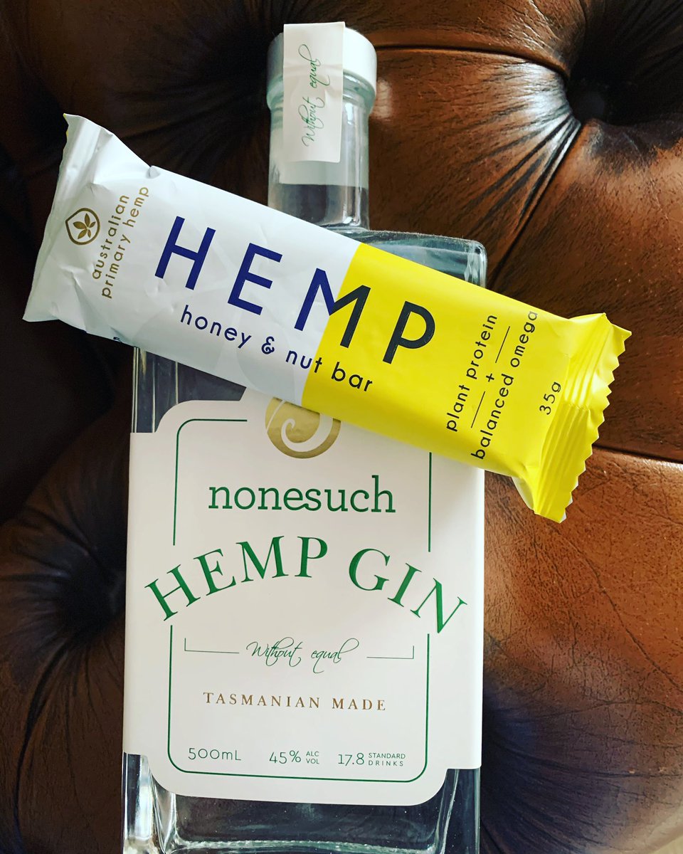 NonesuchDist's tweet photo. Looks like a balanced meal.  #gin #hempgin #hempfood #hempseed #tasmaniangin #craftgin #craftdistillery https://t.co/gYXAb7nYV9
