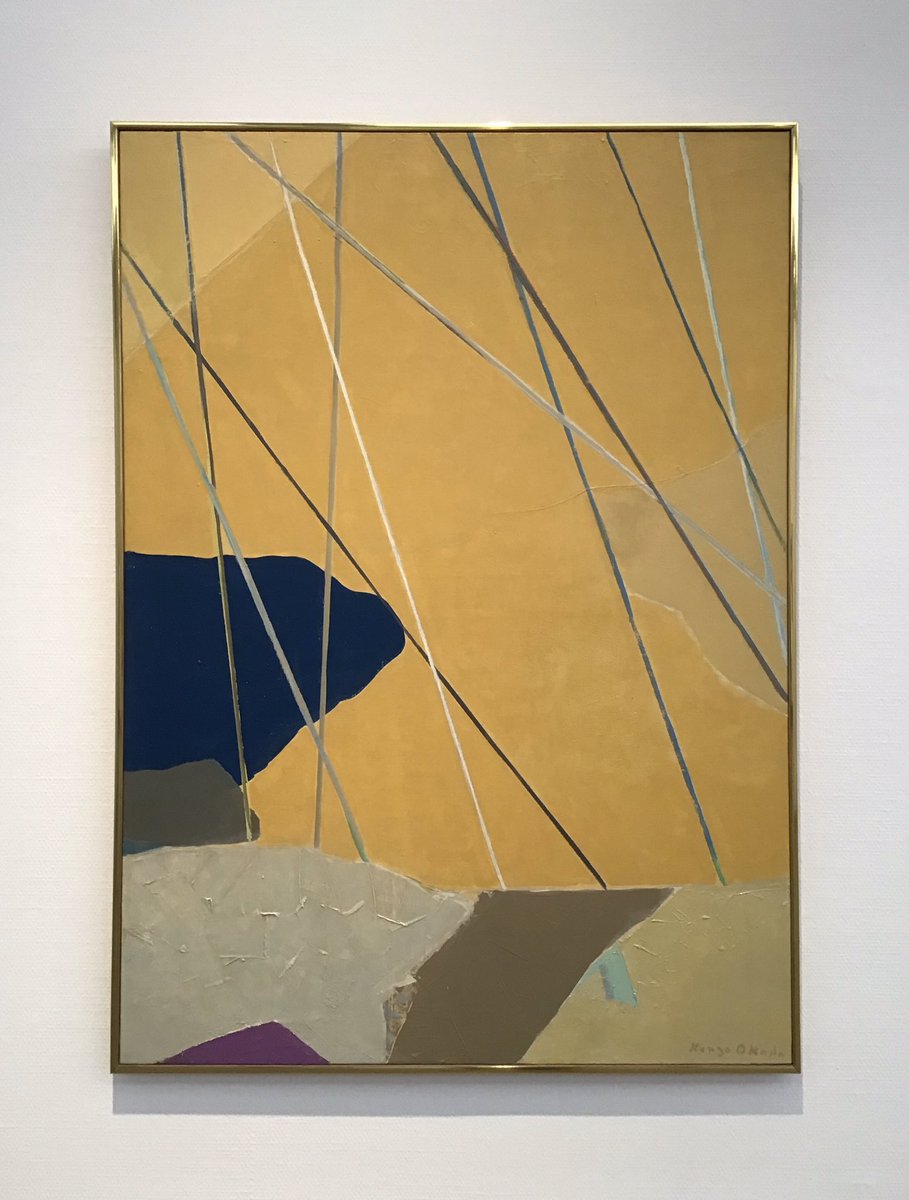 横浜美術館コレクション展。岡田謙三。左画像、斜めの線で雨脚を描いた