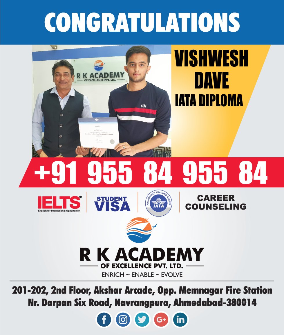 rkacademy_net's tweet photo. Congratulations Vishwesh dave for Graduating #IATA Diploma! R K Academy Wishes You All The Best For Your Future !
Amateur Photographer to Professional Travel Consultant.
#RKAcademy #RKAcademyAhmedabad #flyforeign #diploma #Studyabroad #travel https://t.co/o1PUVCAYVu