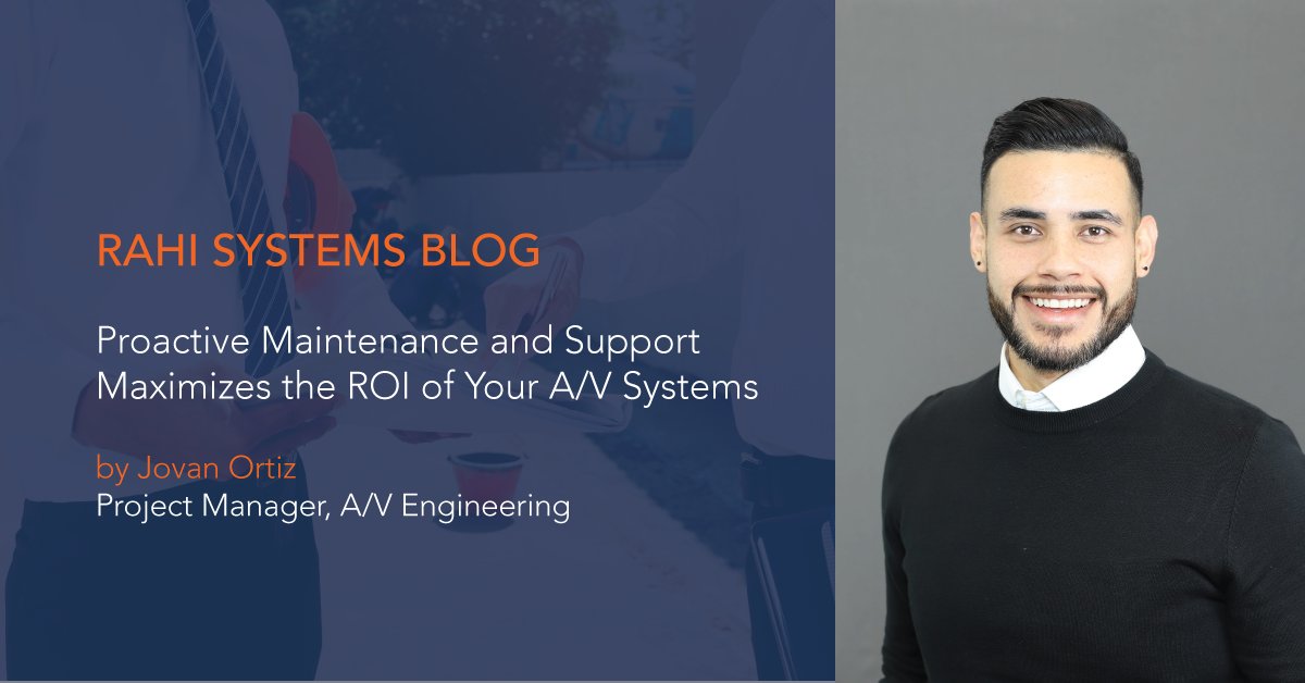 Rahi_Systems's tweet photo. When organizations are looking to design and implement an A/V system, they seldom consider the long-term maintenance and management of the solution. Read this week's blog post by Jovan Ortiz for tips on maximizing the ROI of your A/V systems: https://t.co/ro6O1ZuG4S #RahiBlog #AV https://t.co/aLajwJyNuv