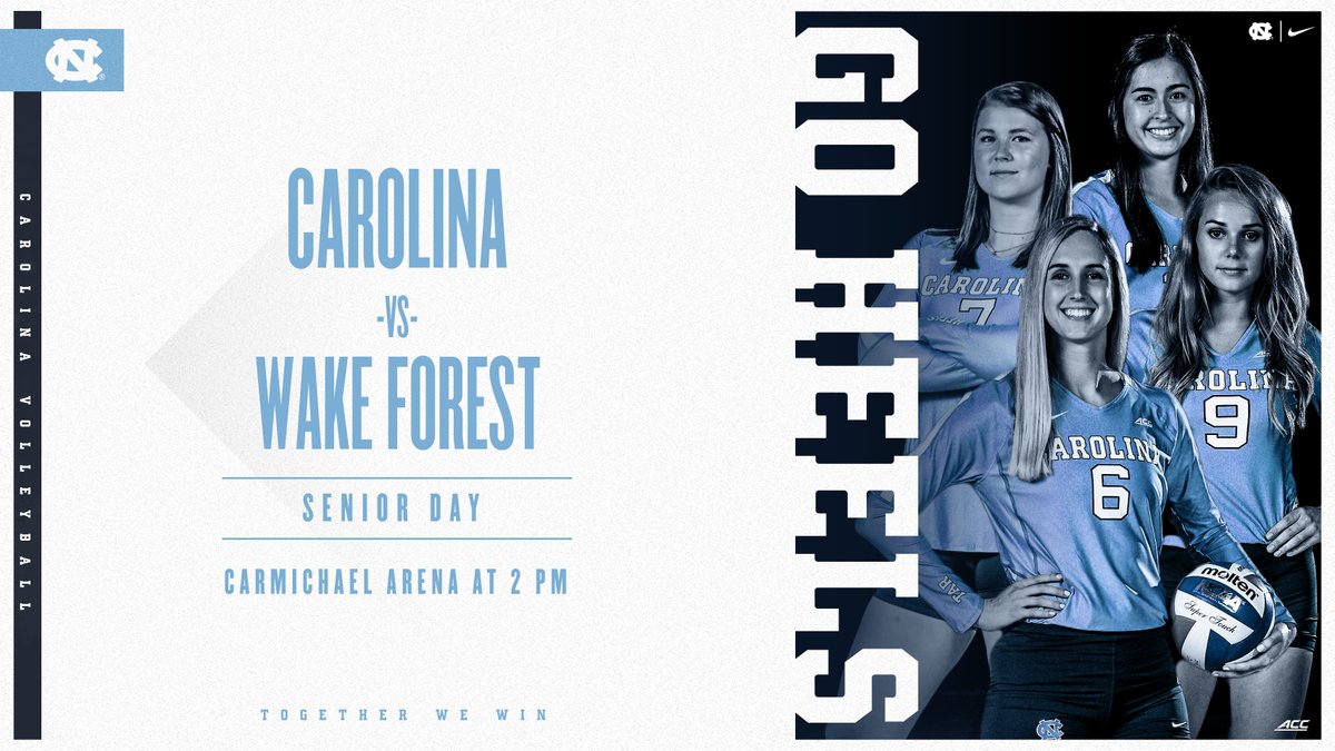 UNCVolleyball's tweet photo. Happy [ S E N I O R  D A Y ] Heels! 

🆚 Wake Forest
⏰ 2 PM
💻 https://t.co/4QWtgHwWcg
📊 https://t.co/tWA138WO6P
💙 Senior Recognition ~ 1:45 PM

#Twelve64 • #GoHeels 🐏 https://t.co/t7JfPwVZAT