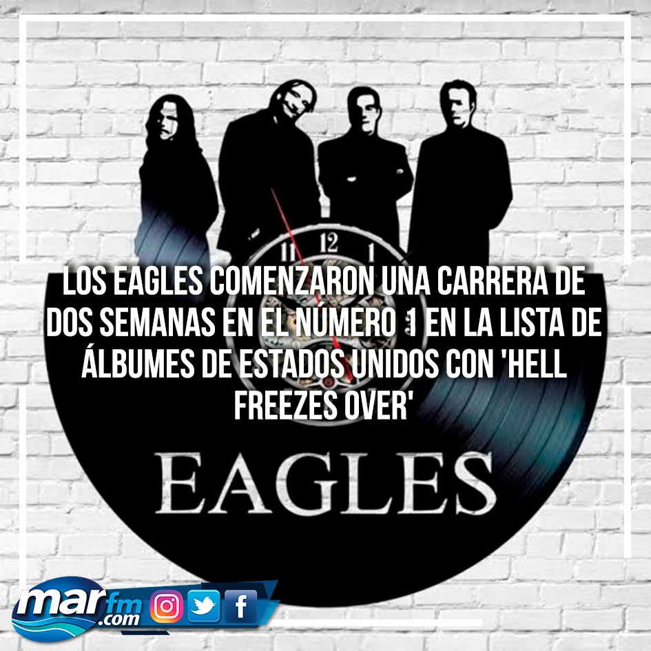 #UnDíaComoHoy #MarFM #Eagles En 1994 🎼👍🎙🎸
Los Eagles comenzaron una carrera de dos semanas en el número 1 en la lista de álbumes de Estados Unidos con 'Hell Freezes Over'.