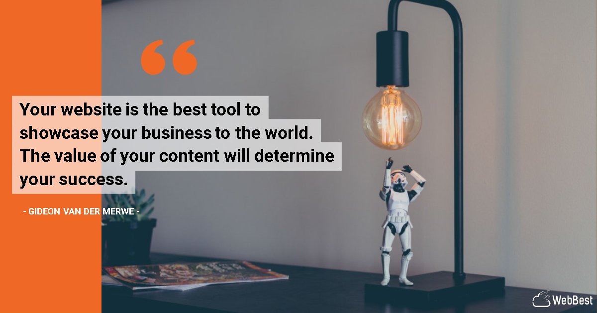 WebBestCC's tweet image. Your website is the best tool to showcase your business to the world. The value of your content will determine your success. - Gideon van der Merwe
#Quote #Success #Website #Inspiration
@WebBestCC