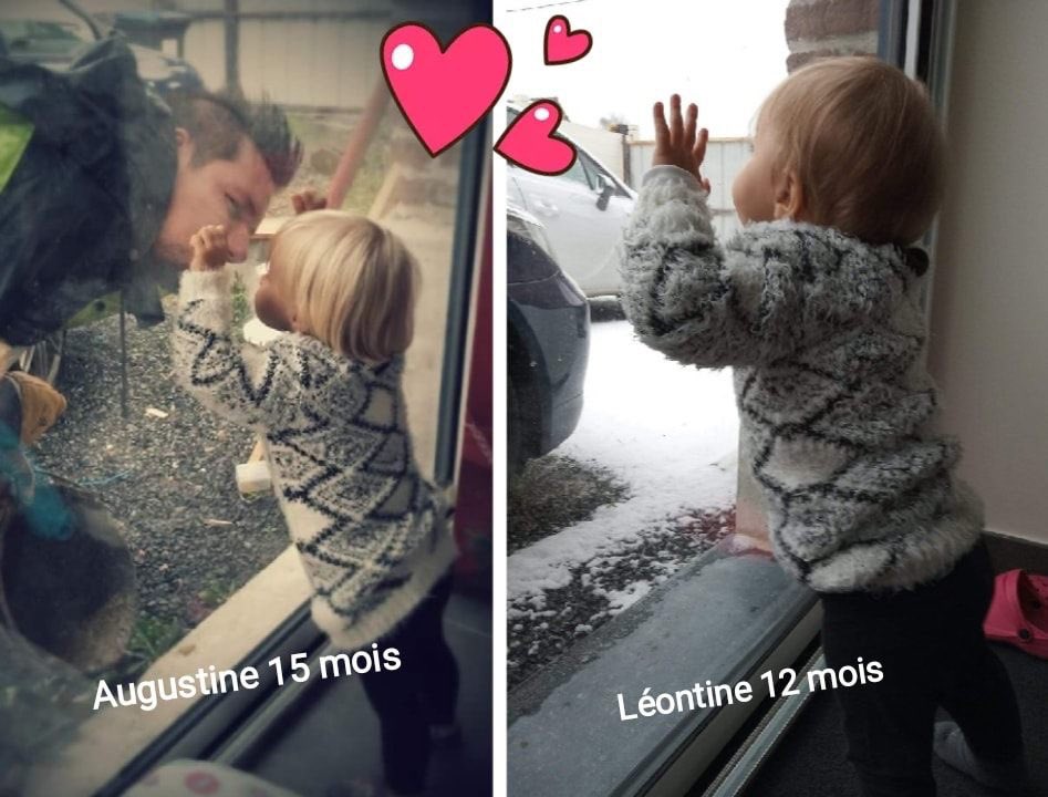 Un petit souvenir Facebook de novembre 2015 : Augustine qui fait un bisou à Papa qui travaille dehors...
Qui me rappelle cette photo de Léontine de janvier 2019 qui admire la neige.
Mêmes vêtements, même position, même endroit...
Mes petits chats, je vous aime ici et au-delà 💕