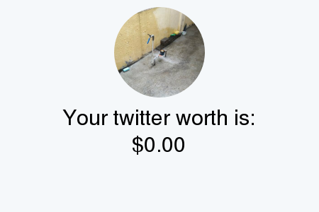 radityabrian's tweet photo. My Twitter worth is: $0.00

Find yours with https://t.co/hWnGWYp9wy

. https://t.co/3q3OatdIa3