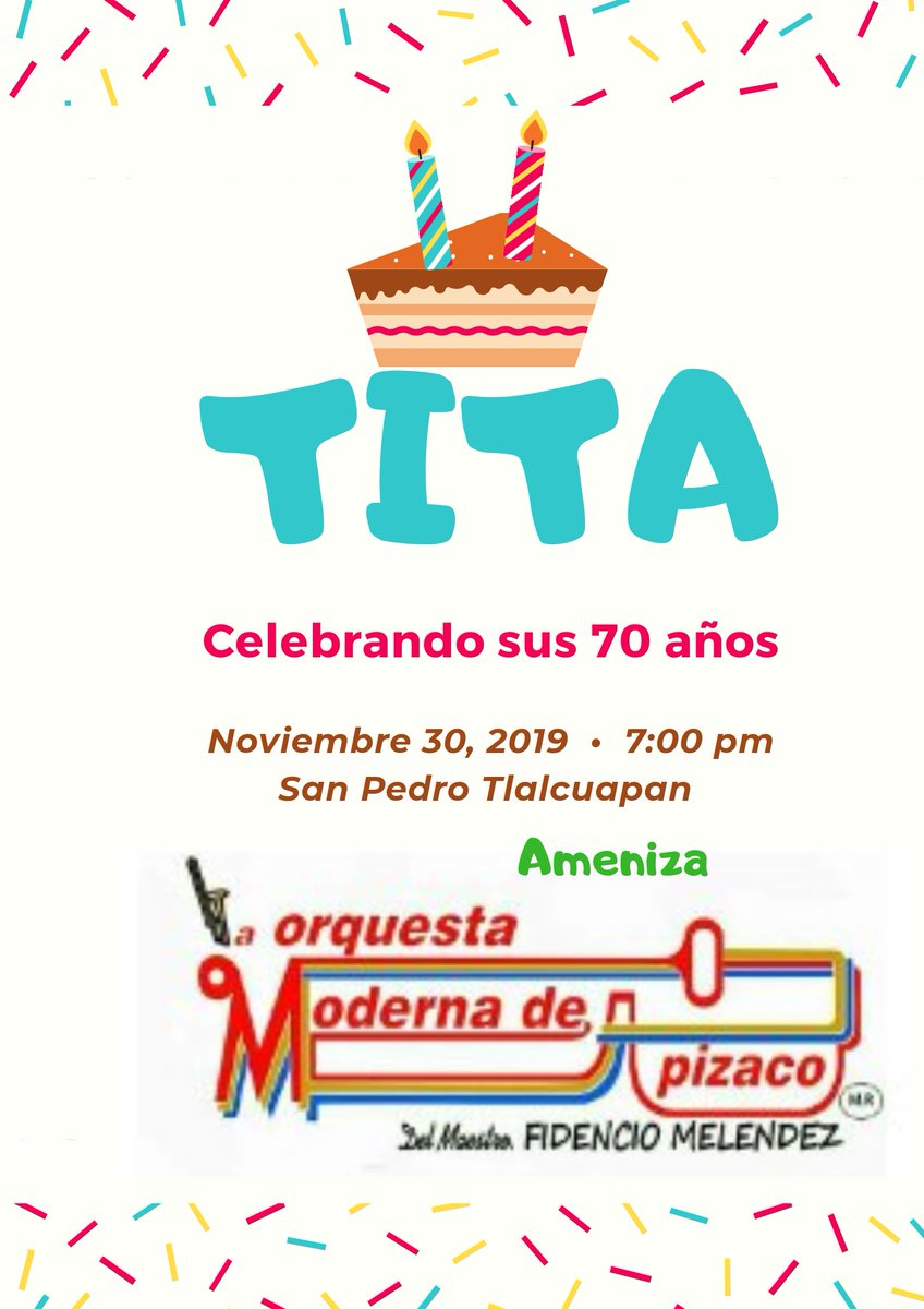 OrquestaApizaco's tweet photo. Vamos a festejar los 70 años de nuestra amiga #Tita bailando un #Rico_Danzon desde #mi_lindo_apizaco hasta #San_Pedro_Tlalcuapan con sus amigos de siempre la #OrquestaModernaDeApizacoDelMtroFidencioMelendez https://t.co/4zZ2t28UgM
