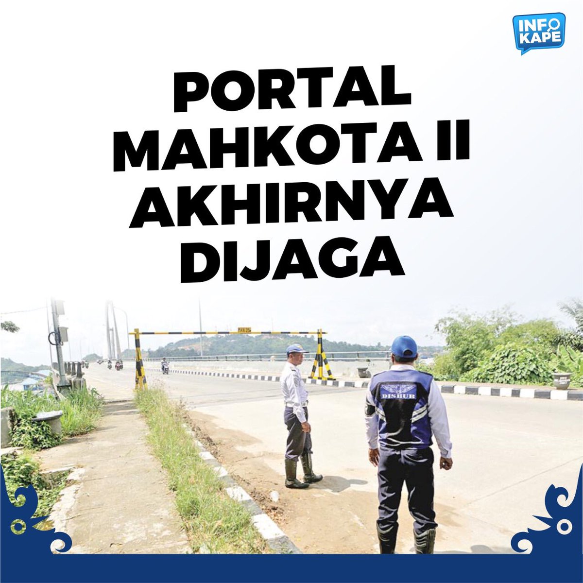 Portal setinggi 2,5 meter di Jembatan Mahkota II yang sebelumnya ditabrak dan roboh, beberapa waktu lalu, sudah diperbaiki, Minggu (24/11). Beberapa petugas Dishub Samarinda pun berjaga di seputaran jembatan agar palang tersebut tidak tertabrak lagi.

Sumber Kaltim Post
