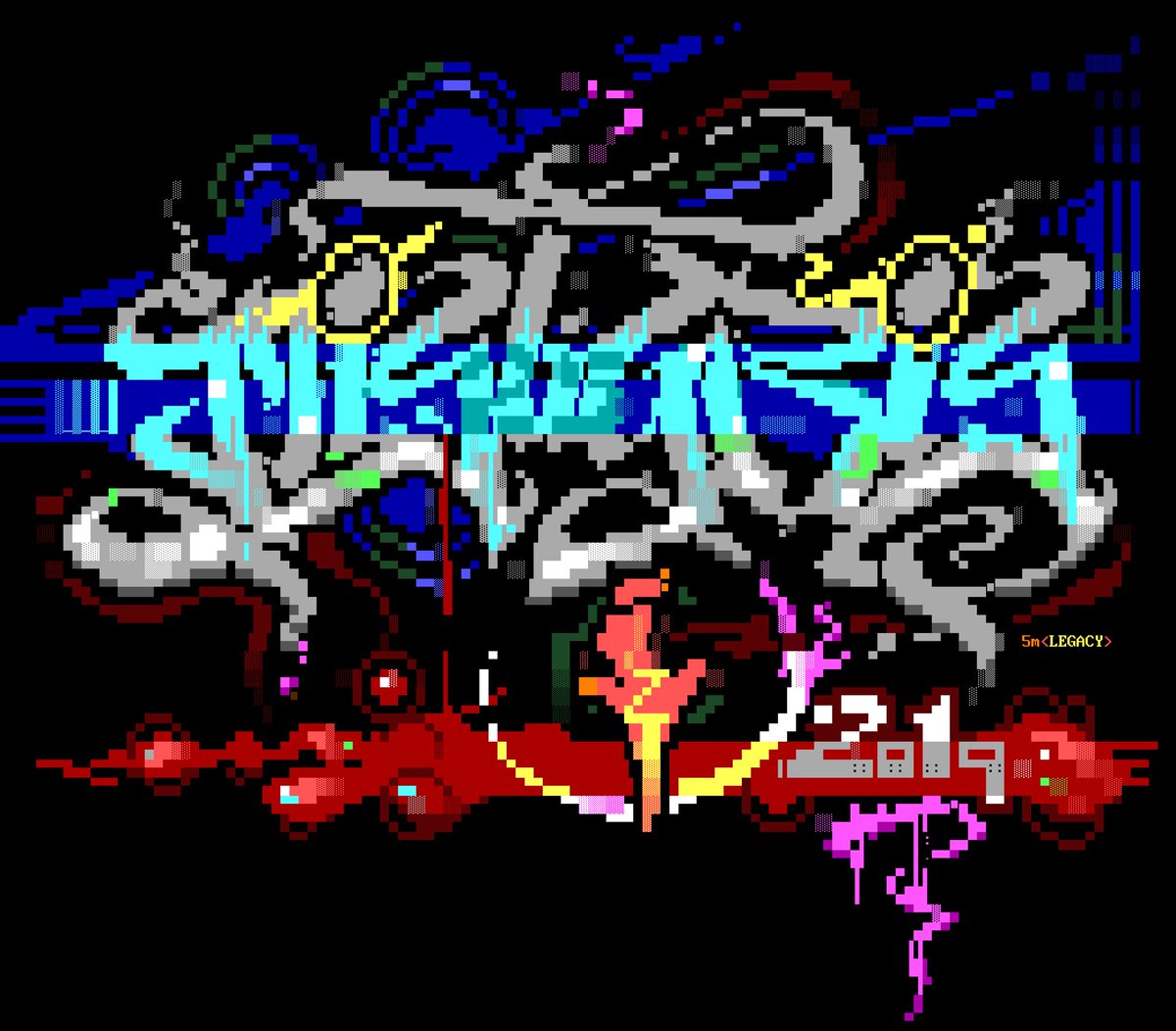 sixteencolors's tweet photo. Mistigris celebrates 25 years! Fresh ANSI by Smooth // @legacy_krew 

Check out the @mistfunk silver anniversary release here:

https://t.co/XuqB2by63g

#ansiart #ansi #ascii #asciiart #pixelart #textmode #textart #demoscene #bbs #8bit #8bitart #typography #graffiti #graffitiart https://t.co/DhTH95uNC5