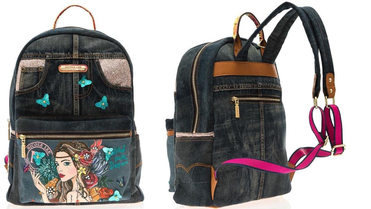 Zaiylee's tweet image. Nicole Lee Designer Bohemian Denim Backpack | Angelina Follows Dream logo. Butterfly Appliques. Beads, rhinestones embellishment #Backpack #casualbackpack #designerbackpack ebay.us/50toRJ via @eBay