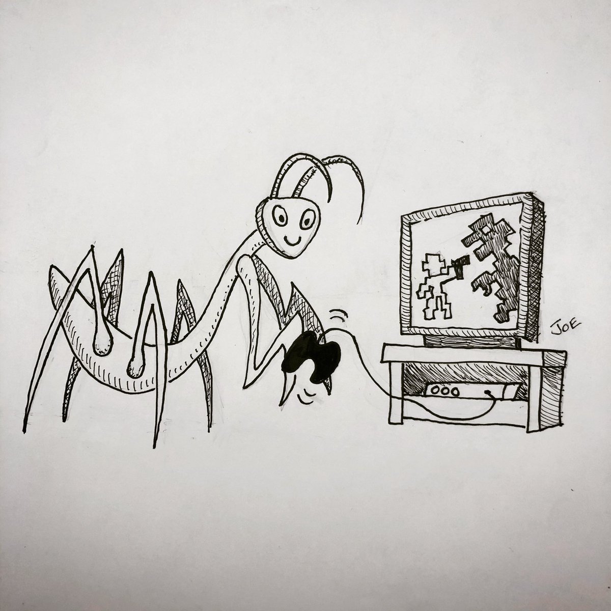 joelesko's tweet photo. Playing Mantis. #bugs #drawing #gaming https://t.co/CBsbKBJspM