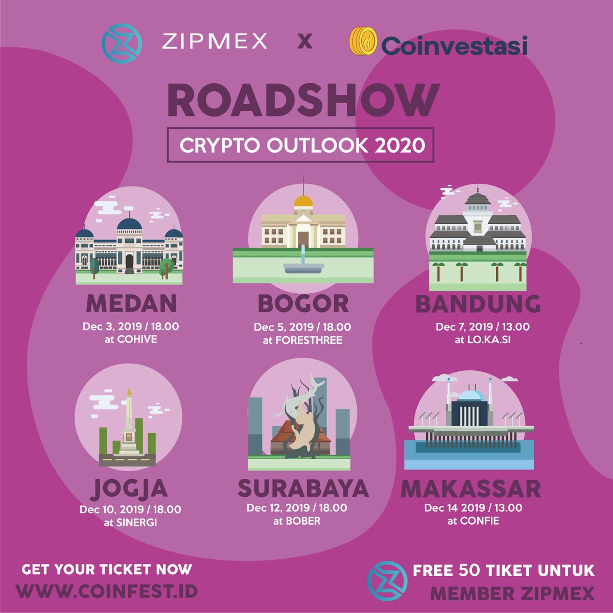 zipmex's tweet photo. Hey guys, we're going on a roadshow with Coinvestasi starting next week to 6 different cities! For those in the area, be sure to come by, say hi, and win prizes
#zipmex #coinvestasi #roadshow #6cities #prizes https://t.co/8YaBZlshbc