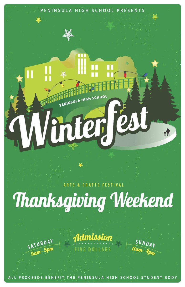 Peninsula1947's tweet image. Peninsula High School's Winterfest is Thanksgiving weekend! Get an early start on your holiday shopping. Enjoy over 200 arts and crafts vendors, the infamous Hall of Wreaths Silent Auction, and four food trucks with delicious breakfast &amp;amp; lunch options! 
Admission $5.