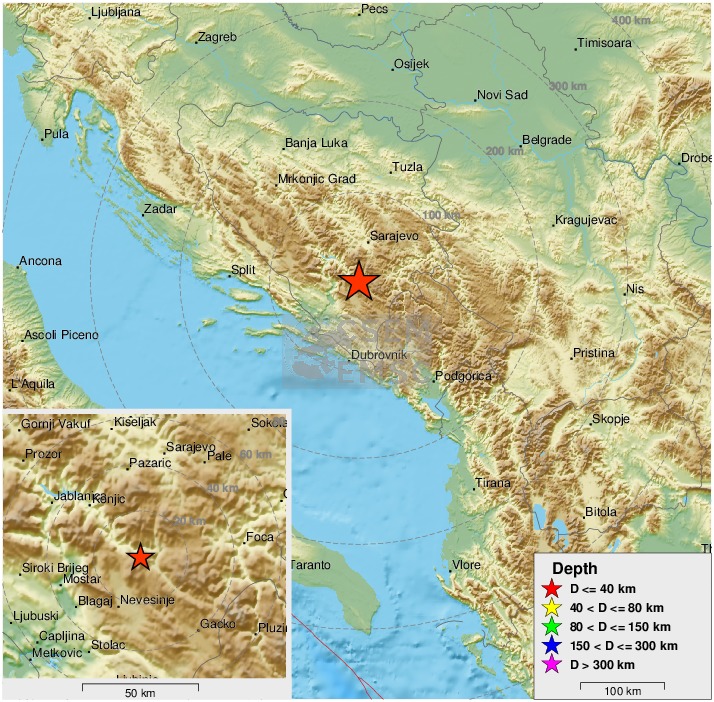 LastQuake's tweet photo. Felt #earthquake (#zemljotres) M2.7 strikes 29 km E of #Potoci (Bosnia &amp; Herzegovina) 49 min ago. Please report to: https://t.co/Dnu5UE4K3Y https://t.co/np2Jp8HnrB