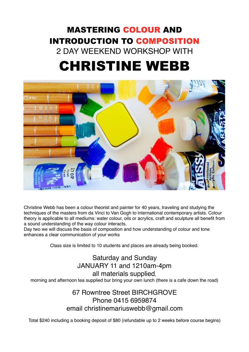 webbcrew's tweet photo. I’m taking bookings now for my January Colour Theory and Composition Art Weekend. It will be great fun and lots to tell about my practice https://t.co/7FnDWJuHsf