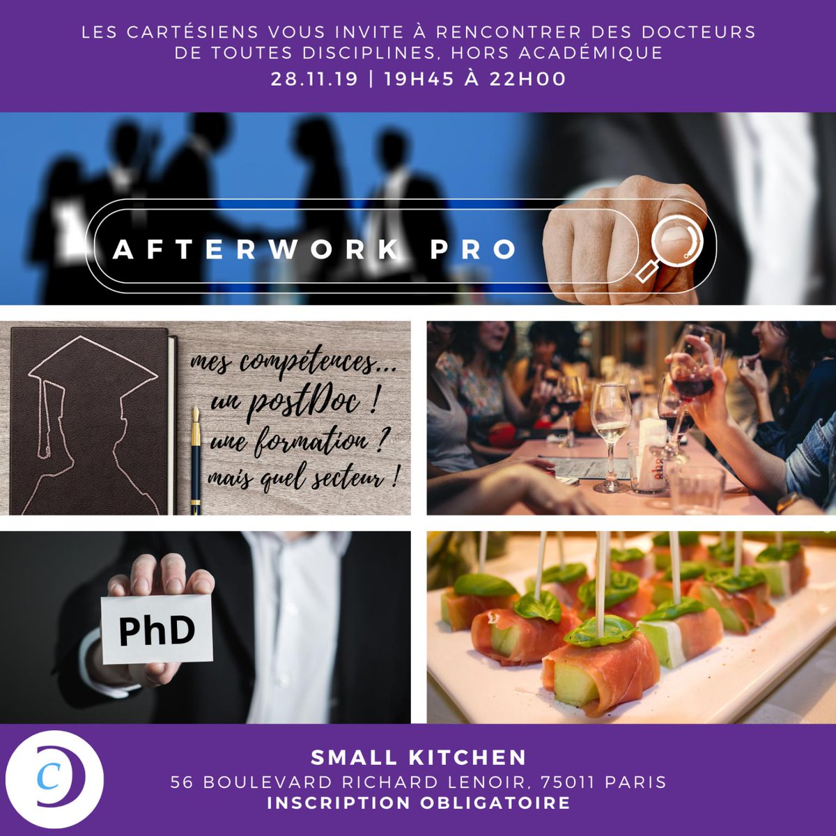 Ce jeudi 28/11, on se retrouve pour une rencontre entre scientifique ! L'#Afterwork Pro de <a href="/LesCartesiens/">Les Cartésiens</a> c'est l'occasion de rencontrer des #PhD qui ont poursuivi leur carrière dans le secteur privé. Apprenez à faire valoir votre expertise 😉
helloasso.com/associations/l…