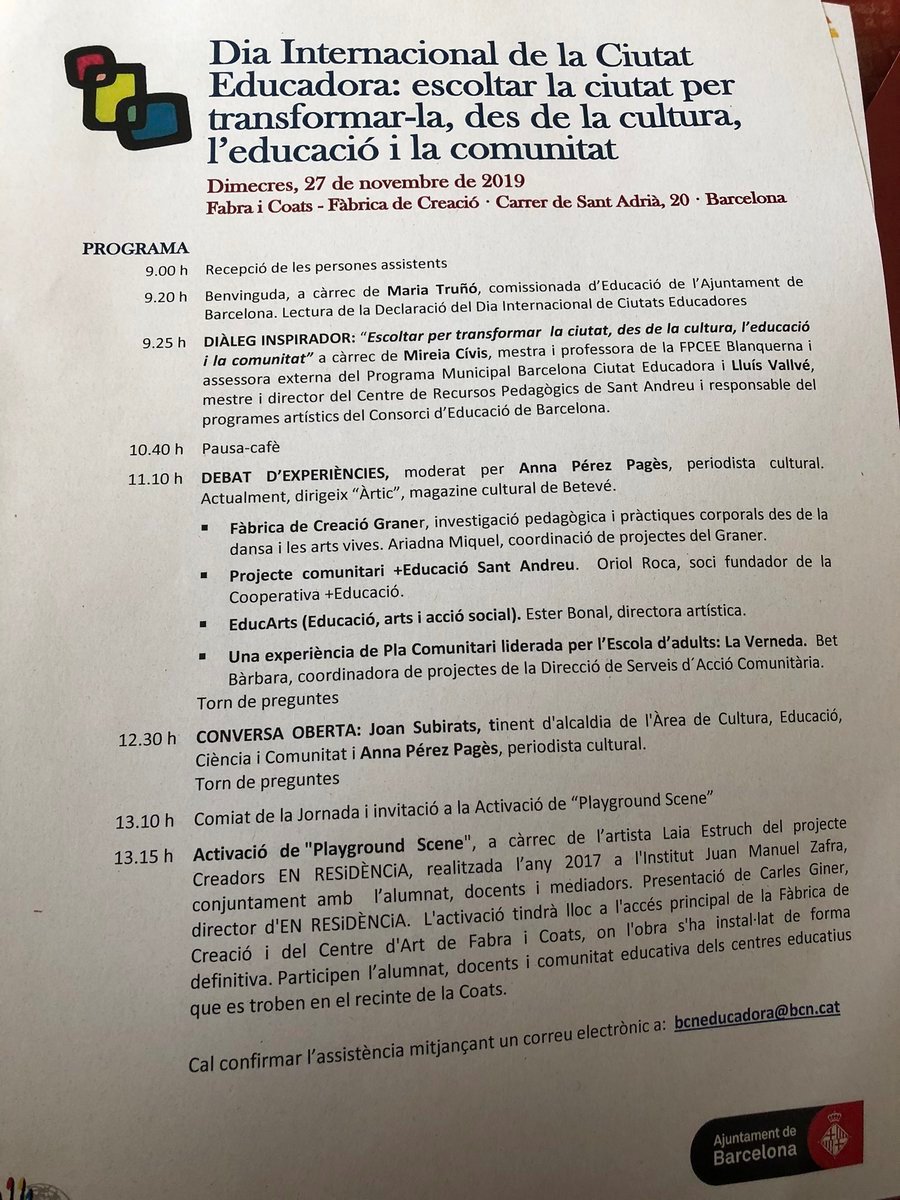 Graner (@granerbcn) on Twitter photo Participem en el 'Debat d'experiències' de l'#EducatingCityDay a <a href="/FabraiCoats/">Fabra i Coats</a> sota el lema “Escoltar la ciutat per transformar-la". Amb companys i companyes al capdavant de projectes inspiradors i amb moltes ganes de compartir. Som-hi. Gràcies per la invitació! Participem en el 'Debat d'experiències' de l'#EducatingCityDay a <a href="/FabraiCoats/">Fabra i Coats</a> sota el lema “Escoltar la ciutat per transformar-la". Amb companys i companyes al capdavant de projectes inspiradors i amb moltes ganes de compartir. Som-hi. Gràcies per la invitació!