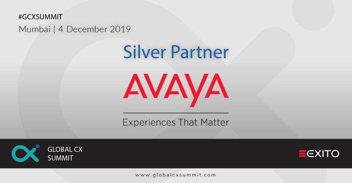 Exito is proud to associate with @Avaya_MEA as Silver Partner for the #GlobalCXSummit taking place at #Mumbai on 4th Dec 2019

Meet them at globalcxsummit.com

Event by: <a href="/ExitoEvents/">Exito Events</a>

#exito #exitoevents #gcxsummit #Avavya  #ExperiencesThatMatter #customer #experience #event