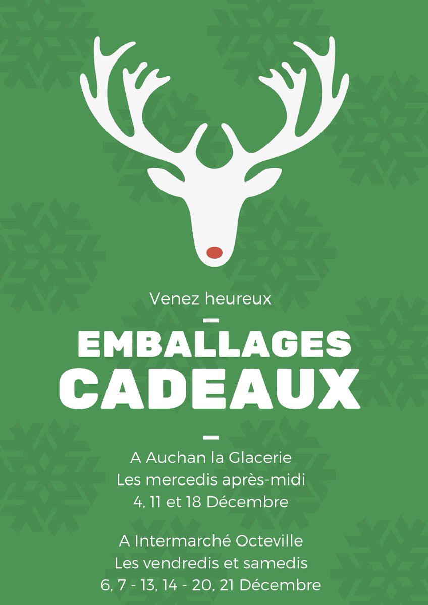 Noël approche et il est temps de faire le plein de cadeaux !🎁
A partir du 4 décembre et jusqu'au réveillon nous nous tiendrons à votre disposition pour emballer ces derniers dans la joie et la bonne humeur, les mercredis à Auchan et les vendredis et samedis à Intermarché.🎄🎅