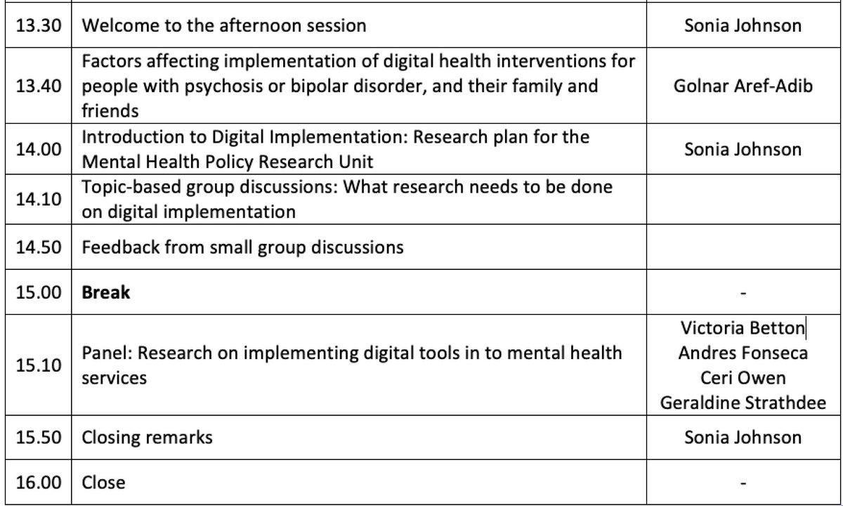 Hello! Morning all! Welcome to  #DigitalMHNextSteps Pathways to progress: Next steps for digital tech in mental health services https://www.eventbrite.co.uk/e/pathways-to-progress-next-steps-for-digital-tech-in-mental-health-services-tickets-77975754581Here’s what we have to look forward to today 