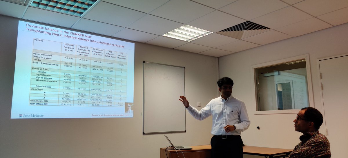 DivardG's tweet image. Very inspiring lecture on matching methods by Dr Vishnu Potluri from @PennMedicine @PeterPReese1 team. Forget the #propensityscore=&amp;gt;#optimalmatching is better if you want to control what you are doing.
THINKER trial doi.org/10.7326/M18-07…
@parcc_inserm @AST_info @rstudio
