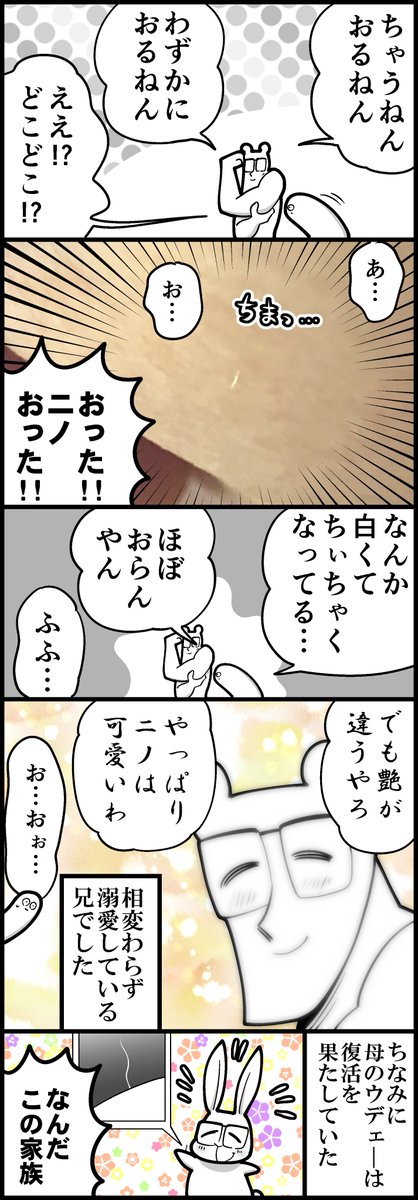 久々の兄と最新のニノ(計3枚です)

※兄は自分の二の腕の毛に『ニノ』と名前をつけて可愛がっています 