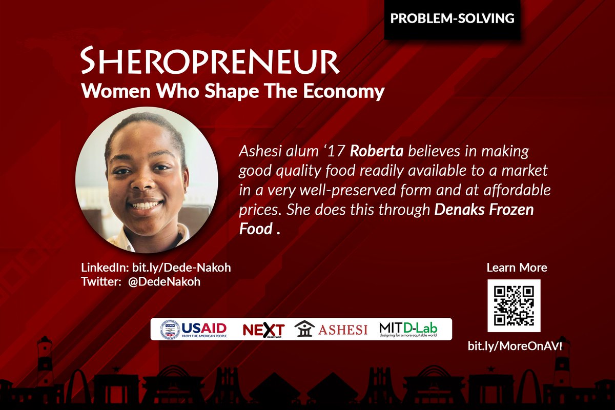 For Ashesi graduate Dede-Nakoh,the opportunity to solve problems and create value is a thrill she enjoys.Her journey started with making chicken lollipops in her final year at Ashesi but has developed to an entire frozen food company in Ghana. #Sheropreneur #NEXTi2i #AshesiVinc