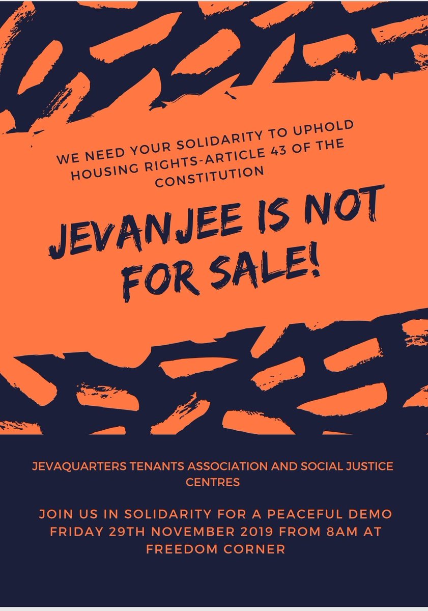 esrc_hakijamii's tweet photo. We need your help to uphold housing rights as stipulated in Article 43 of the Kenyan Constitution.
Join us in as we march in solidarity with the Jevanjee Residents for a peaceful demonstration at Freedom Corner on Friday, starting 8am.
#JevanjeeNotForSale https://t.co/cS4T6iATmM