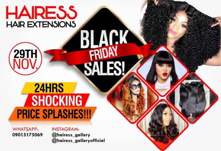 hairess_gallery's tweet photo. Oh yea Black Friday is around the cornerβ¨ππ!!
It's about to go down on the 29th Of November, 2019!!!π π
π π @Hairess_gallery will be shocking you with exotic/exquisite hairs for a jaw breaking price!! DON'T MISS IT O!!!
#TachaOurPride, #GloryOsei, #NotInMyLagos https://t.co/tjKftl7IfL