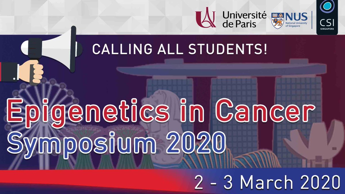 Together with @DefossezPierre we are organising the "Epigenetics in Cancer Symposium 2020" <a href="/NUSingapore/">NUS</a> in collaboration with @Univ_Paris from 2-3 March 2020 in Singapore combined with a 3-day graduate course on epigenetics. Please share and register!
csi.nus.edu.sg/web/epigenetic…