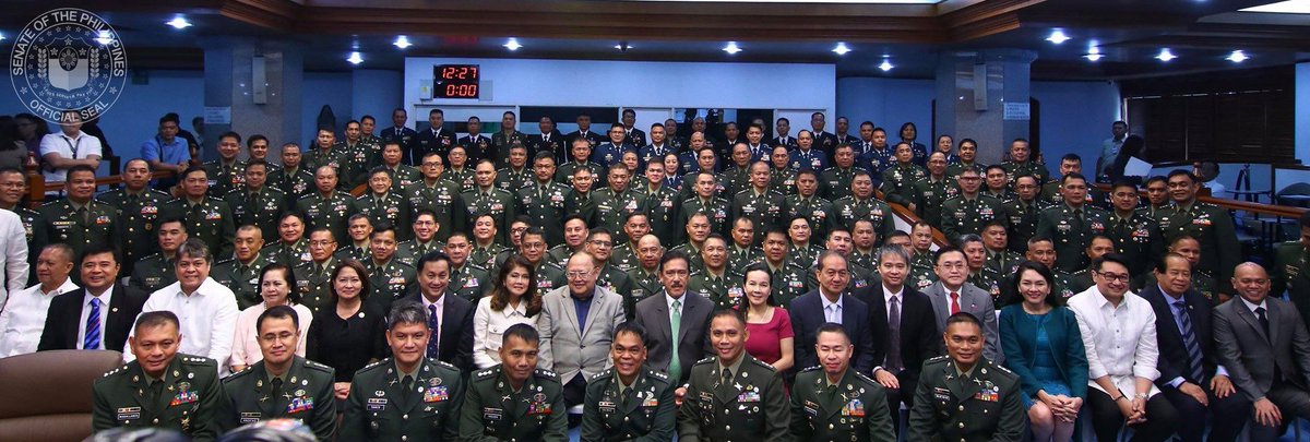 LOOK: Newly-promoted senior officers of the @TeamAFP pose for a souvenir photo with members of the Commission on Appointments (CA) headed by Senate President and CA Chairman @sotto_tito, Wednesday. #phillippinesenate