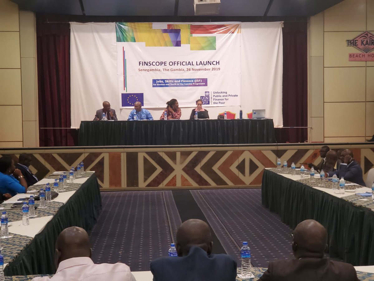 Reb_G_Simms's tweet photo. The Gambia's Finscope 2019 survey results have officially been launched under the #JSF programme, in collaboration with the Central Bank, GBOS and @Finmarktrust! Data on the Gambian financial inclusion landscape is now available for all to utilise @UNCDF @EUinTheGambia https://t.co/bit0TofZDx