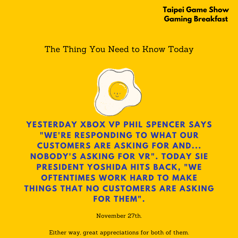 TaipeiGameShow's tweet photo. What is your stand on this whole VR thing?
#TaipeiGameShow #GamingBreakfast #Microsoft #Xbox #Sony #SIE https://t.co/PImGYLWu56