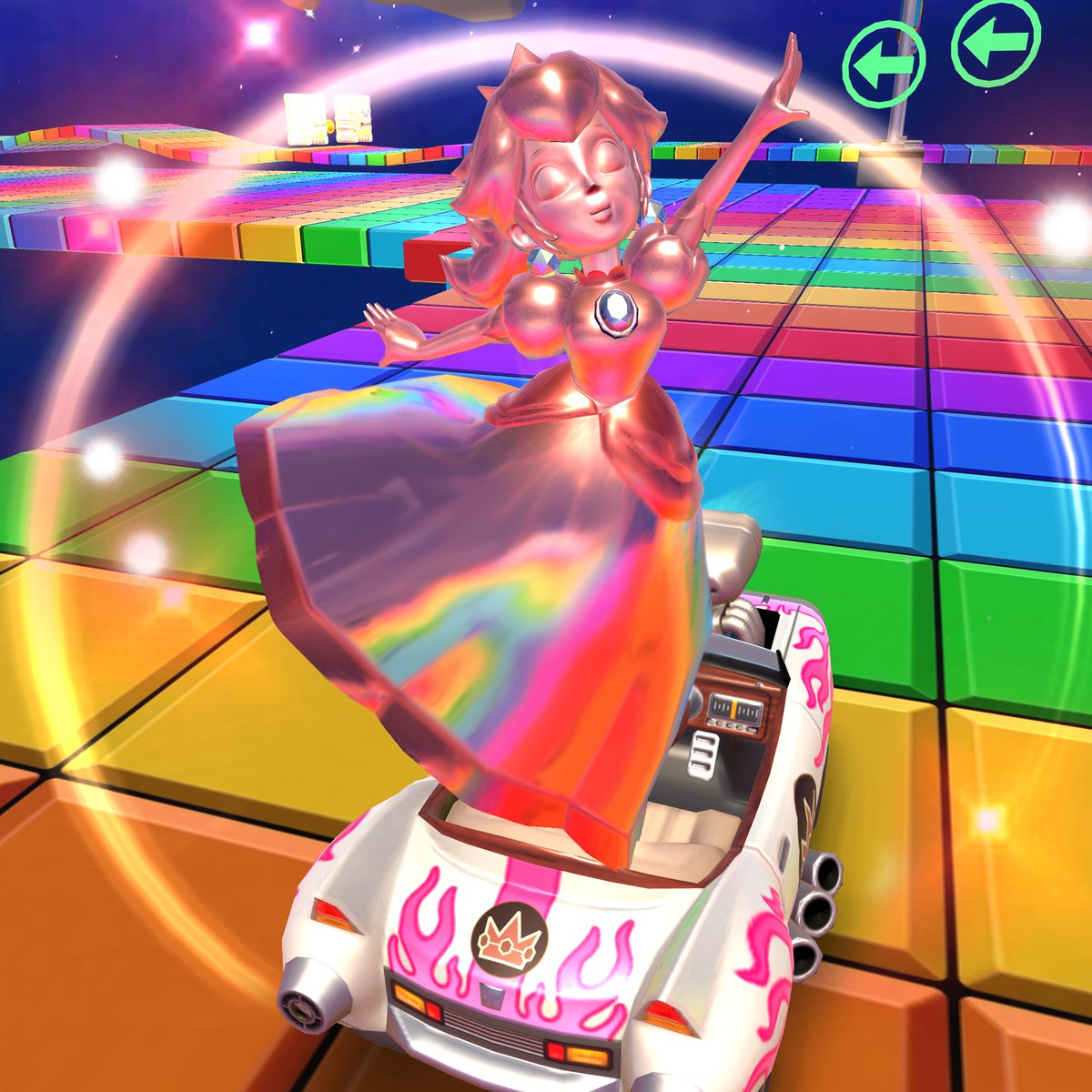 Mario Kart Tour Pink Gold Peach Has Arrived In Mariokarttour Her Metallic Frame Shines With A Pink Sheen And She S Generous Too She S More Than Willing To Share The Wealth