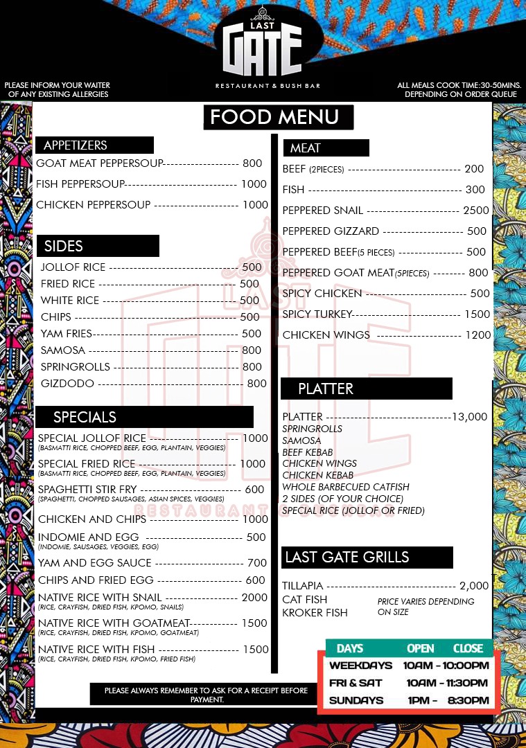 LastGate_'s tweet photo. Calvary greetings.
I bring y'all Gooood Tidings 
Our New menu is out, a lil changes here and there, and also additions 
📢📢📢📢📢 Glad to annouce that the native rice is now available.
Hurry oo before e go finish 😁😁😁😁 https://t.co/J5PaA5ItYM