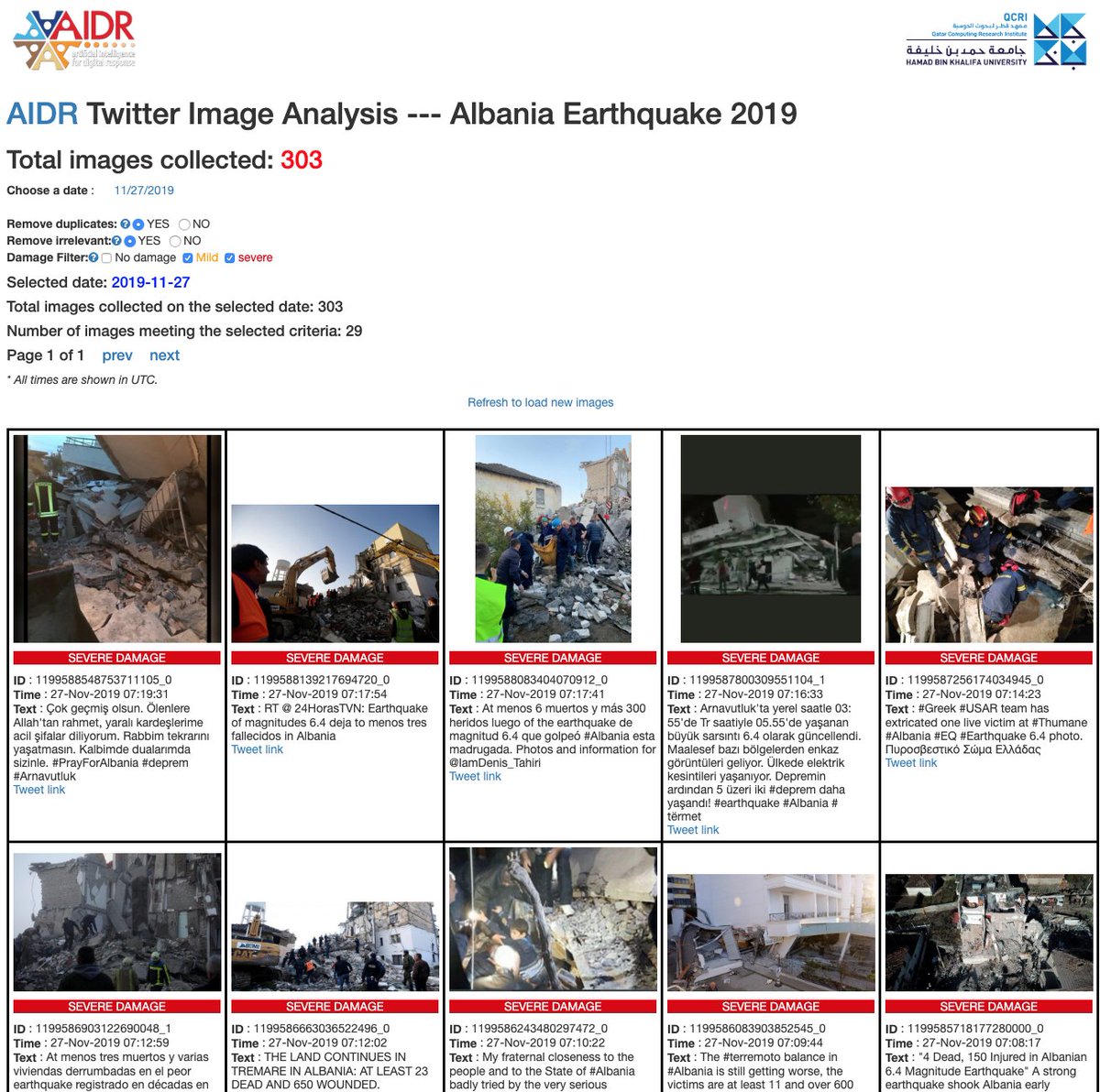 We've activated our automatic damage severity assessment models to identify damage reports on Twitter caused by a recent severe #earthquake in #Albania. Live updates here: bit.ly/35CdJmU