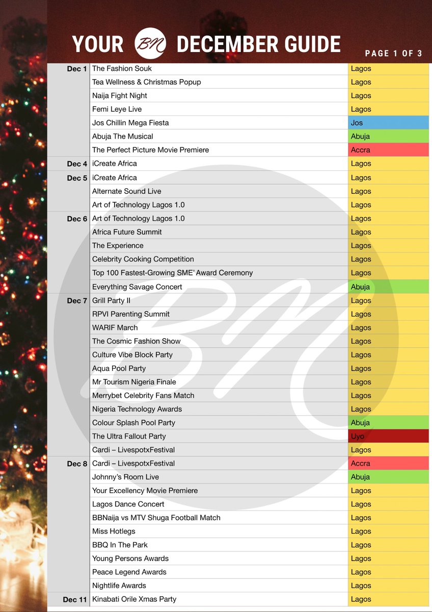 bellanaija's tweet photo. #DettyDecember is now upon us! Here's your events guide put together by the super lit people @bellanaija. You're welcome 😊
#BellaNaija #December #Events https://t.co/h1HOlWRY4g https://t.co/uEmQBnOTFK