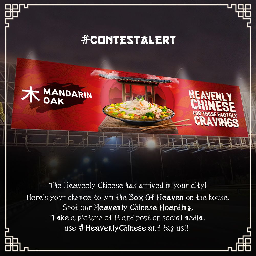 mandarin_oak_'s tweet photo. #ContestAlert
The Heavenly Chinese has arrived in your city*
Here's your chance to win the 'Box Of Heaven' on the house. Take a picture of the hoarding & post it on Twitter, use #HeavenlyChinese & tag us @mandarin_oak_
WIN BIG & follow us!
*Contest valid for Mumbai, Pune & Delhi. https://t.co/EeJtU4Epqr