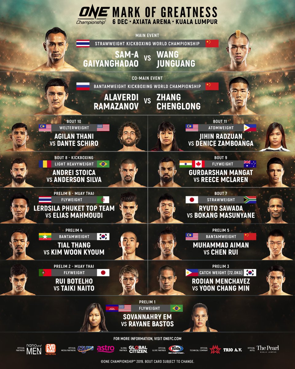 ONEChampionship's tweet photo. Two new ONE Super Series World Champions will be crowned on 6 December in ONE's final event of 2019! ππ #WeAreONE #ONEChampionship #MarkOfGreatness https://t.co/looQt1LHve