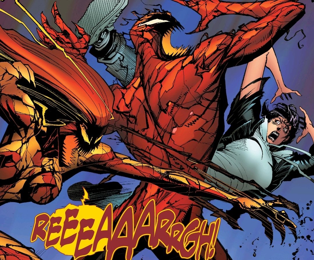 Fighting off Carnage's influence, Patricia engages him in battle. Despite her best efforts, Patricia dies protecting Andi.The symbiote bonds with Andi just in time to save her life - transforming her into the new Scream!Andi/Scream manages to stall Carnage and flees the scene!