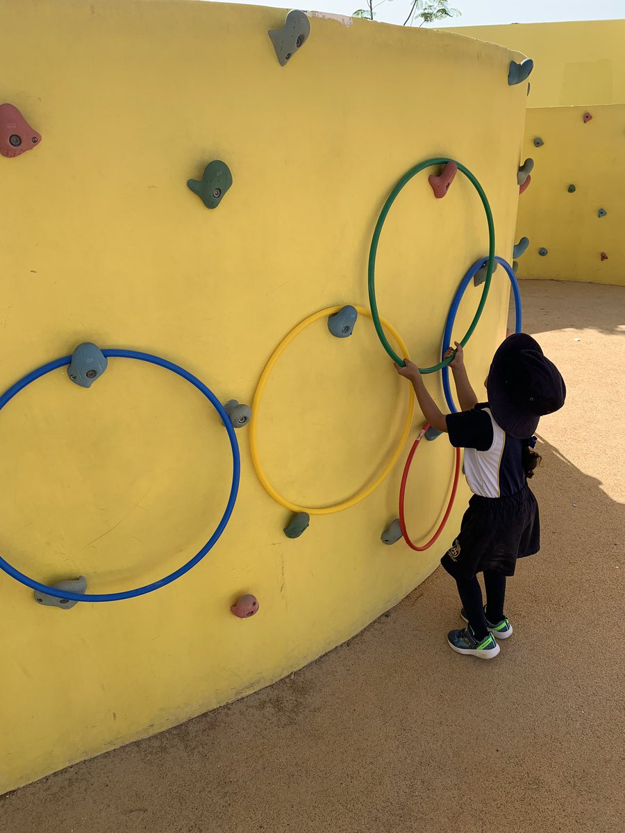 BenShields2's tweet photo. FS2 pupils exploring the climbing wall in PE today and then they hung their hoops on the wall to create throwing targets!! Amazing what happens in lessons when you step back! #prepreppe #primarype #physicalliteracy #FUNdamentals https://t.co/bjIRD75zpp