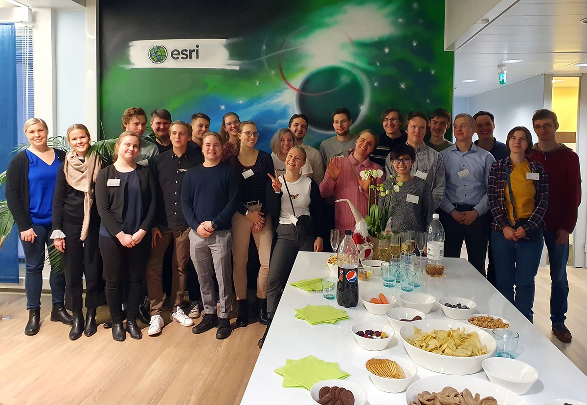 EsriFinland's tweet photo. Thank you @AaltoUniversity students for visiting us yesterday, it was a great pleasure to meet bright young people interested in #GIS! #excu @Poligoni_ry #rakennusinsinöörikilta #paikkatieto #ArcGIS https://t.co/PqSlwkk8ta