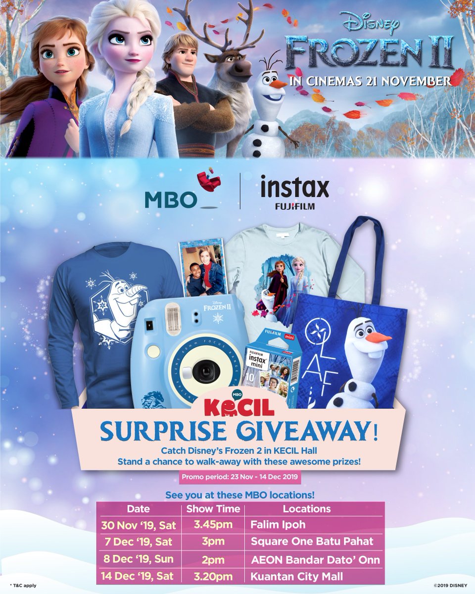 Mbo Cinemas On Twitter Join Us At Below Kecil This Week Date 30 November Place Mbo Falim Ipoh Show Time 3 45pm Kecil Disney S Frozen 2 Ticket Link Https T Co U6b9rp9ajj Tickets Opening Later On