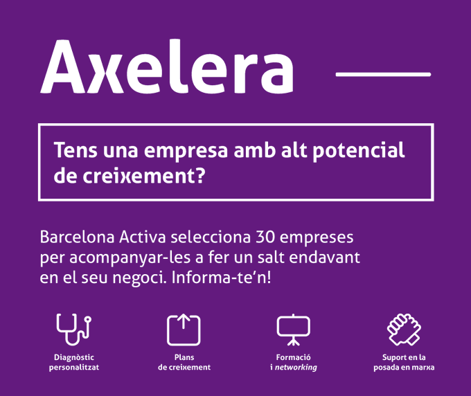 CatalanWaterP's tweet photo. 💡Tens una empresa amb alt potencial de creixement? El programa #AXELERA @barcelonactiva selecciona 30 empreses per acompanyar-les a fer un salt endavant en el seu negoci. Amb @everis i @imaginecc Informa-te'n! https://t.co/64olihJx4Z Termini d'inscripció 2 de desembre! https://t.co/eQ15Shk81W