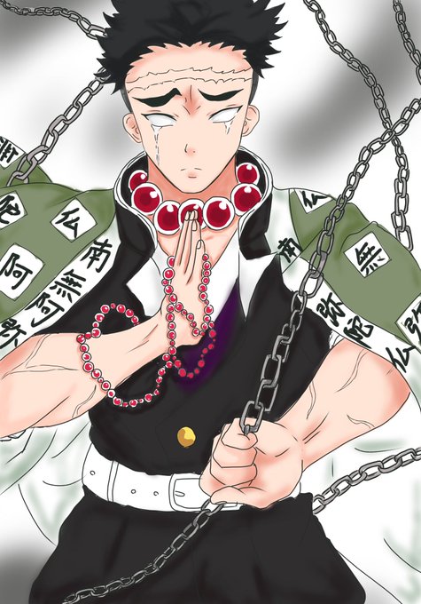 ぷくぷくさんがTwitterに投稿した悲鳴嶼行冥(鬼滅の刃)のイラスト。