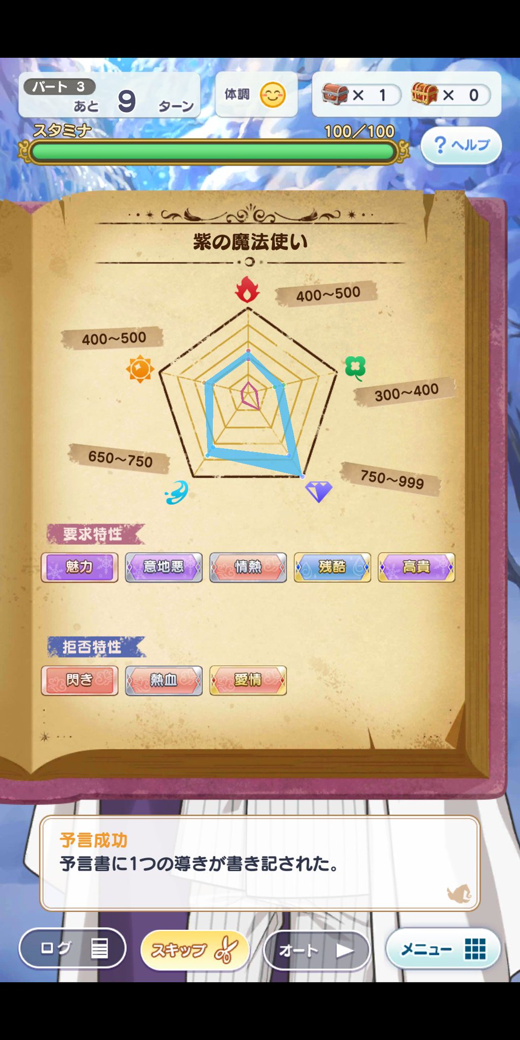 ナギ まほやくの覚醒 育成 について 100 のやり方ではない ここ重要 けど 割と狙って 4覚醒出来る方法 覚醒に必要な要求特性を2つ付与 かついずれかのパラメータの条件を1つクリアする コレで覚醒出来たのが ウチの紫の魔法使い 特性 情熱と ナギ まほやくの覚醒 育成 について 100 のやり方ではない ここ重要 けど 割と狙って 4覚醒出来る方法 覚醒に必要な要求特性を2つ付与 かついずれかのパラメータの条件を1つクリアする コレで覚醒出来たのが ウチの紫の魔法使い 特性 情熱と